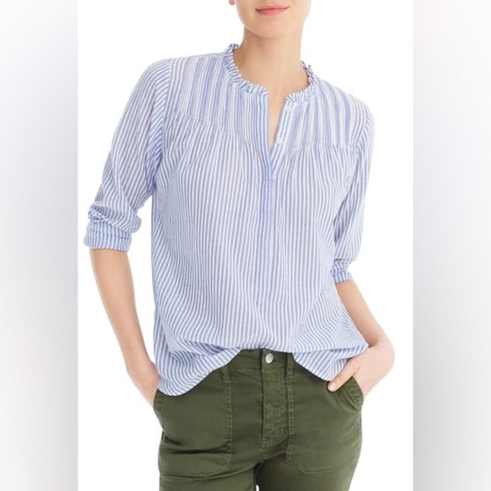 J. Crew Striped Lightweight Popover 1/2 Button Shirt Blouse Sz 0